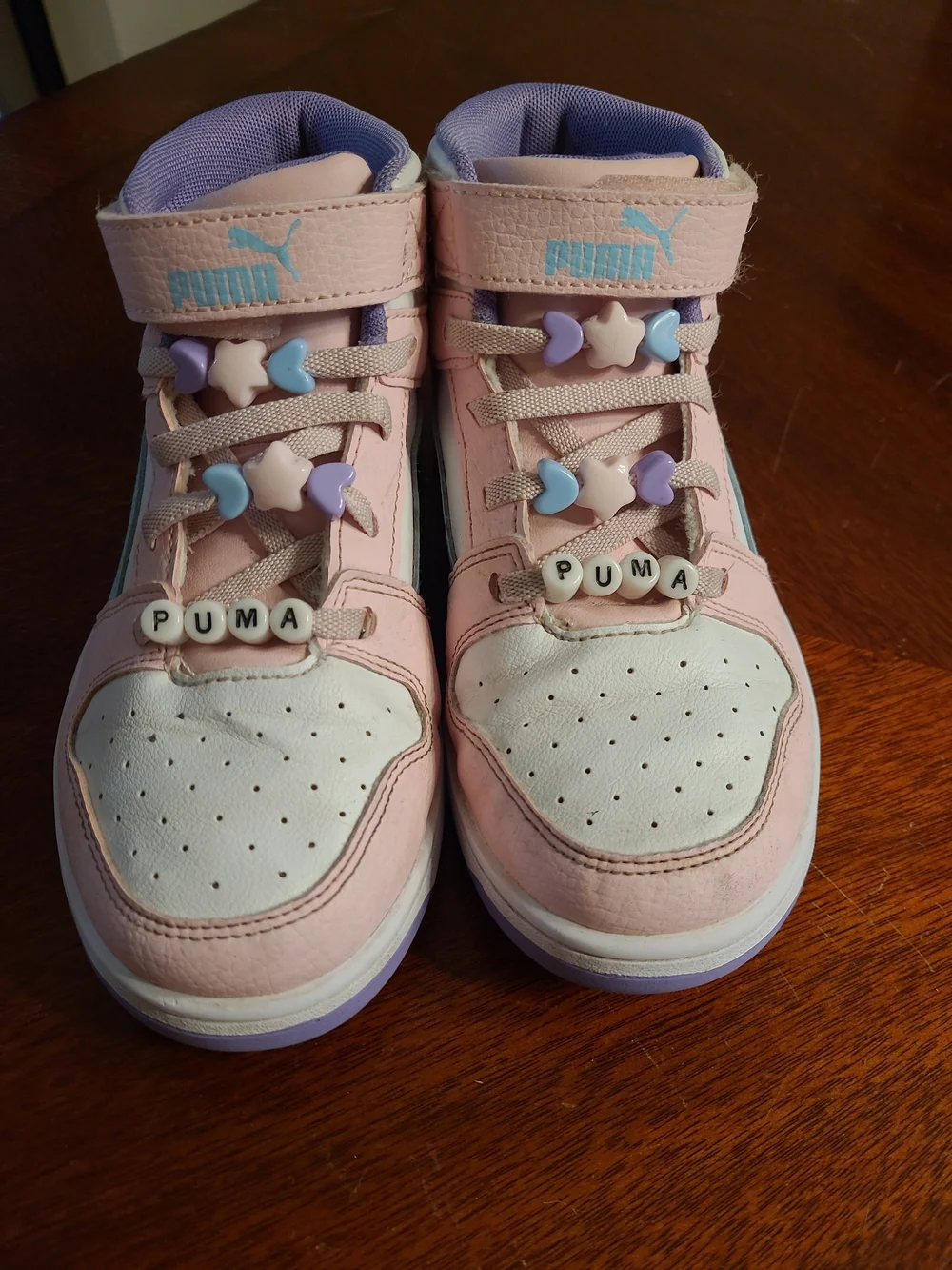 Puma Rebound Layup Friendship Girls, High-Top Sneakers with Star Beads, Pink 1Y